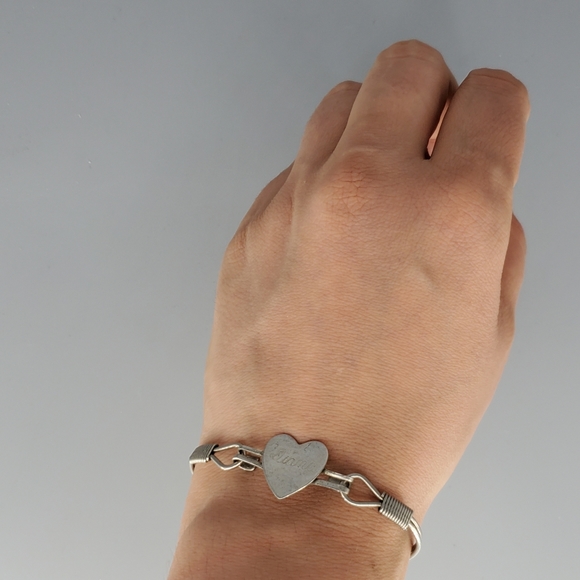 Diana Silvertone Heart Bracelet, Screw Earrings and Earring Cuff 3 Piece Set - Picture 8 of 10